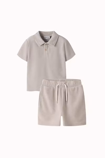 Name it - Finti SS Terry Polo T-shirt & Shorts - Chateau Gray