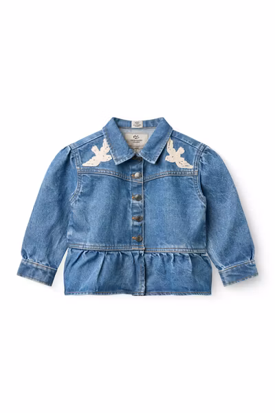 Copenhagen Colors - Denim Frill Jacket with Crochet Doves