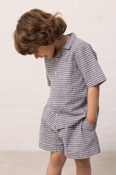MarMar Copenhagen - Pinon Cotton Linen Shorts - Marine Check