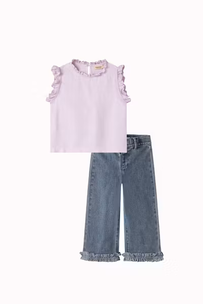 Matchande Set - MarMar Copenhagen Tirra Linen Top Sweet Violet & Lil'Atelier Wide Ancel Denim Jeans