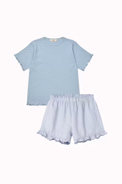 Matchat Set - Copenhagen Colors Piontelle Heart T-shirt Cream & MarMar Copenhagen Pala Frill Linen Shorts Blue Mist