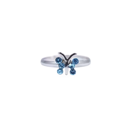Busy Lizzie - Ring Rhinestones Light Blue Butterfly