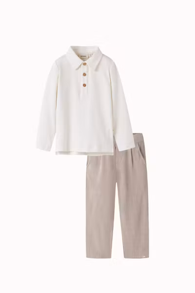 Lil'Atelier - Set Fundo LS Slim Top Shirt Coconut Milk & Freddie Kids Pants Feather Gray