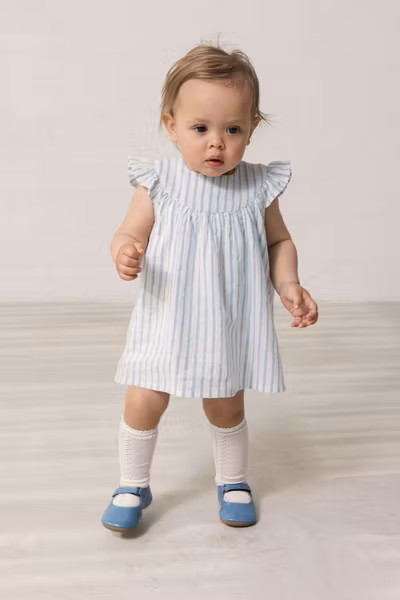 MarMar Copenhagen - Dhana Cotton Linen Baby Dress - Surf Blue Stripe