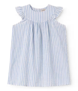 MarMar Copenhagen - Dhana Cotton Linen Kids Dress - Surf Blue Stripe