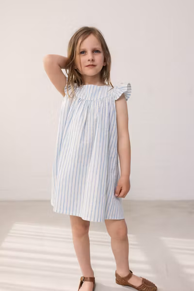 MarMar Copenhagen - Dhana Cotton Linen Kids Dress - Surf Blue Stripe