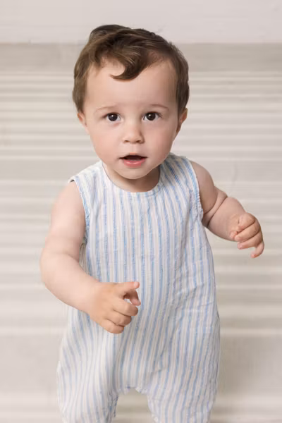 MarMar Copenhagen - Roventa Cotton Linen Baby Onesie Romper - Surf Blue Stripe