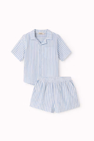 MarMar Copenhagen - Set Tage Shirt & Pinon Shorts Cotton Linen - Surf Blue Stripe