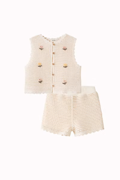 Lil'Atelier - Set Flora Knit Vest & Shorts - Coconut Milk