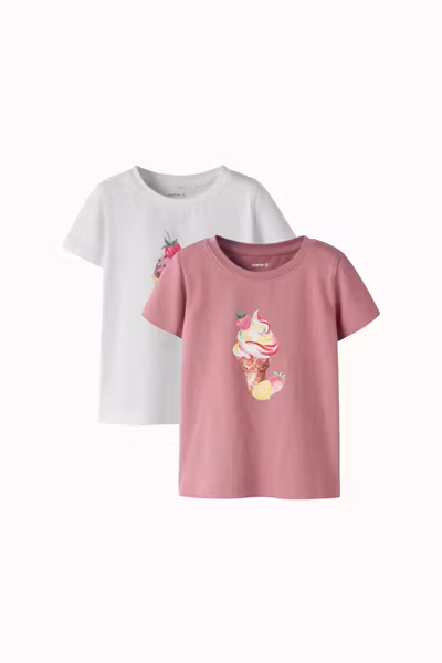 Name it - 2 pack Jovinas SS Top T-shirts - Mesa Rose & Bright White