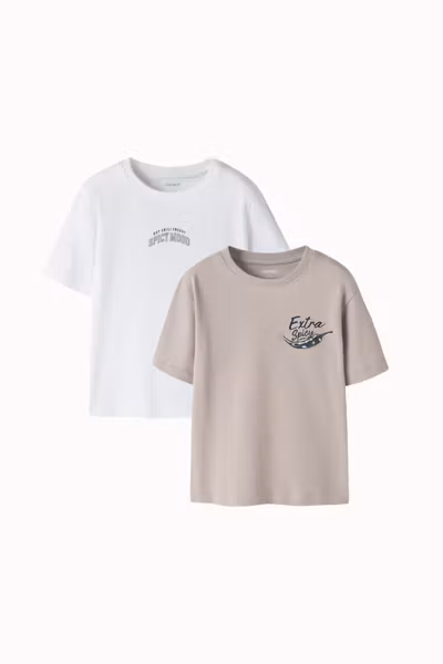 Name it - 2 pack Hughe Regular T-shirt - Chateau Gray & Bright White