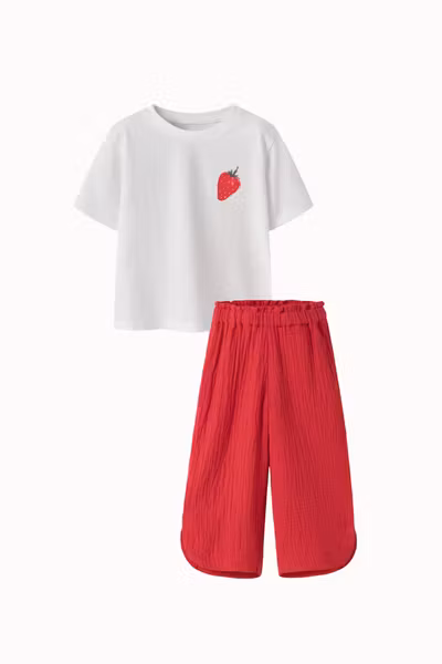 Name it - Set Jaysline Regular T-shirt Bright White & Julita Pants Urban Red
