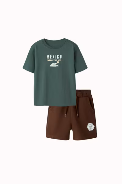 Name it - Set Hayde Regular T-shirt Garden Topiary & Hurri Sweat Shorts Chestnut
