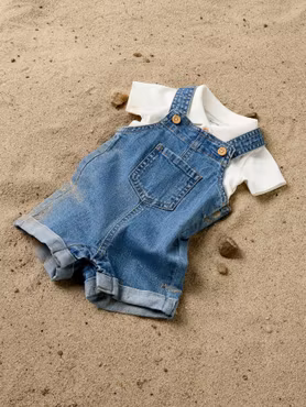 Name it - Set Hofman SS Polo Body Cloud Dancer & Lou Baby Denim Shorts Hängselbyxa