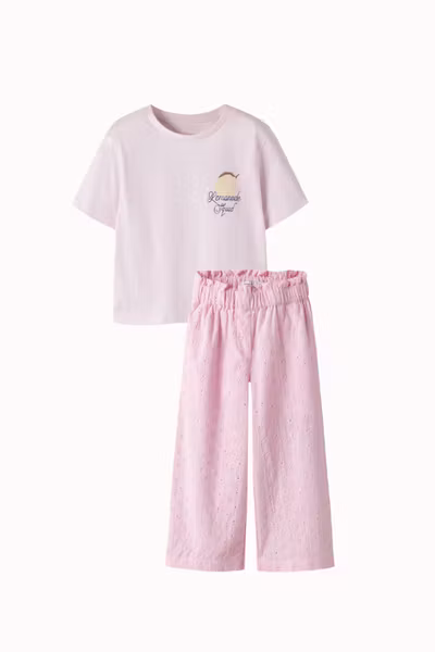 Name it - Set Jaysline Regular T-shirt Cradle Pink & Pirouette Wide Pants Pink