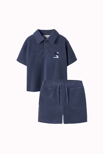 Name it - Set Jared SS Terry Polo T-shirt & Shorts - Vintage Indigo