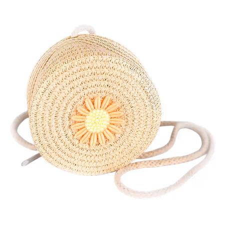 Busy Lizzie - Straw bag Round - Beige Flower