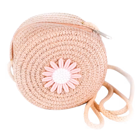 Busy Lizzie - Straw bag Round - Pink Flower