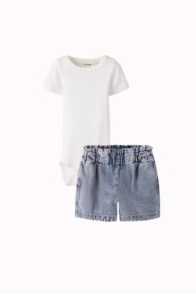 Lil'Atelier - Set Rachel Slim SS Body Coconut Milk &  Funda Loose Baby Denim Shorts