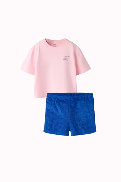 Name it - Set Frida SS RLX Top Fairy Tale & Hildimar Terry Shorts - Surf the Web