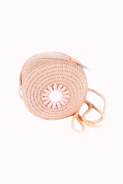 Busy Lizzie - Straw bag Round - Pink Flower