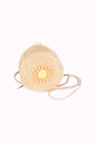Busy Lizzie - Straw bag Round - Beige Flower