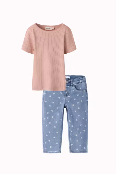 Matchande Set - Lil'Atelier Rachel SS Slim Top Misty Rose & Name it Bella Shaped Blue Denim Heart Jeans