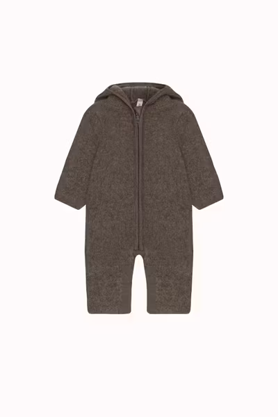 HUTTEliHUT - Pram Suit with Ears Wool Fleece - Brown Melange