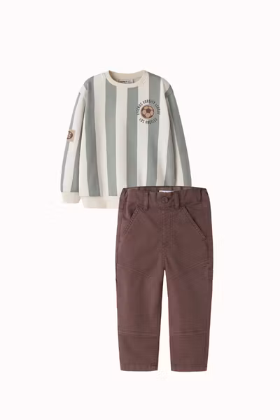 Name it - Set Lane LS Sweatshirt Antique White & Ben Tap Twill Pants French Roast