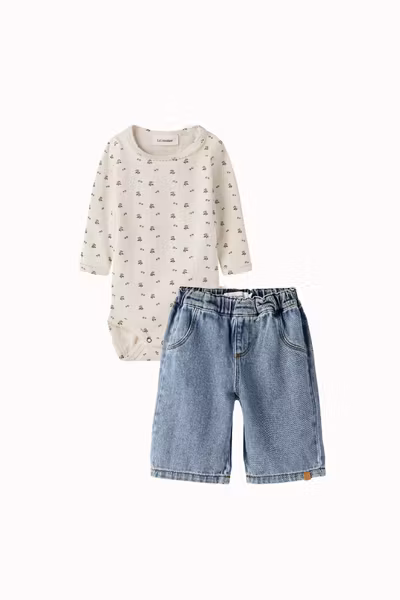 Lil'Atelier - Set Baby Lago Mau LS Slim Body Blue Flower & Karole Wide Jeans