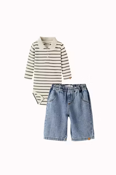 Lil'Atelier - Set Limia LS Polo Baby Body Poppy Seed & Karole Baby Wide Jeans
