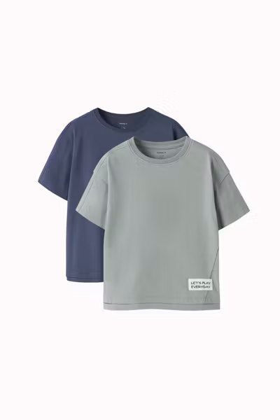 Name it - Leonardo 2 pack Regular T-shirt - Vintage Indigo & Green Milieu