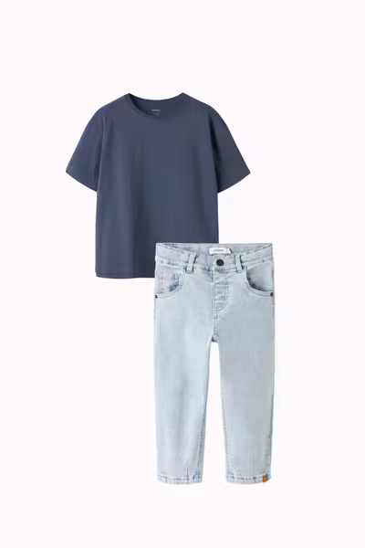 Matchat Set- Set Name it Leonardo Regular T-shirt Vintage Indigo & Lil'Atelier Frances Loose Jeans