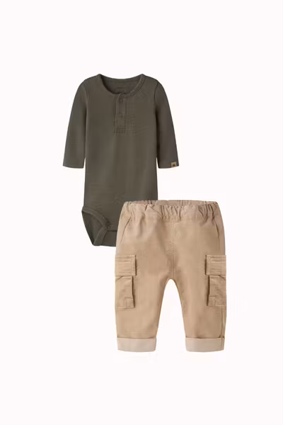 Name it - Set Honey Baby Body Olive Night & Ben Baby Tap Cord Pants Sesame