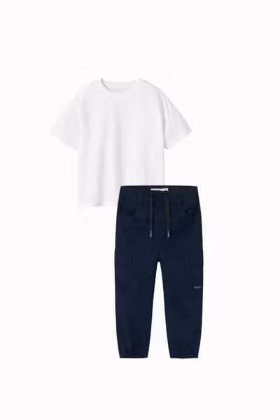 Name it - Set Vobbo Regular T-shirt Bright White & Cargo Twill Pant Navy