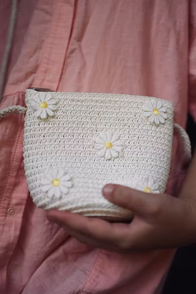 Busy Lizzie - Straw bag - Light Pink Flower