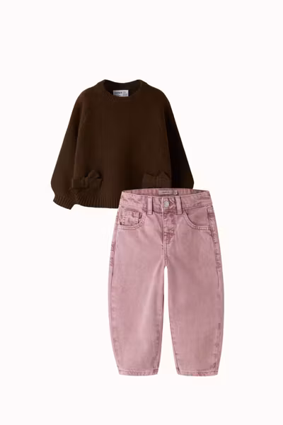 Name it - Doper LS Knit Chocolate Plum & Bella Barrel Denim Jeans Wild Ginger