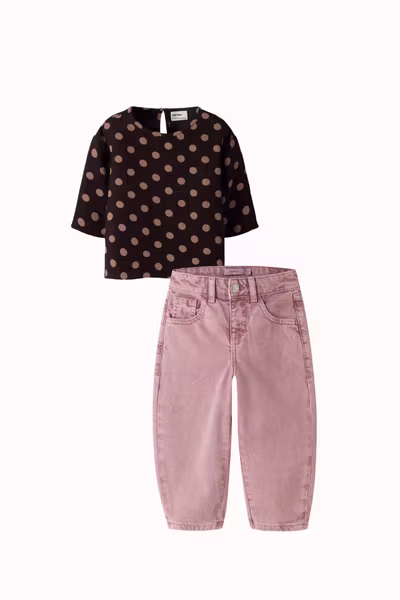 Name it - Set Nina 3/4 RLX Top Chocolate Plum & Bella Barrel Denim Jeans - Wild Ginger