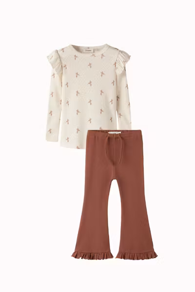 Lil'Atelier - Set Rachello Tyl LS Slim Top Turtledove Bird & Thoro Bootcut Pants Mahogany