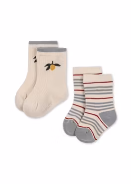 Konges Sløjd - 2 Pack Rib Blue Stripe & Lemon Socks