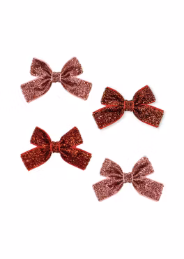 Konges Sløjd - 4 pack Micki Bow Hair Clips - Red & Rose Glitter