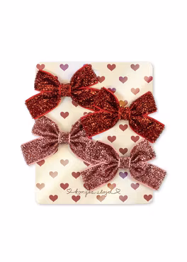 Konges Sløjd - 4 pack Micki Bow Hair Clips - Red & Rose Glitter