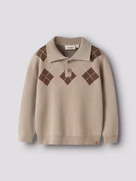 Lil'Atelier - Ronan Kids LS Knit Polo - White Pepper