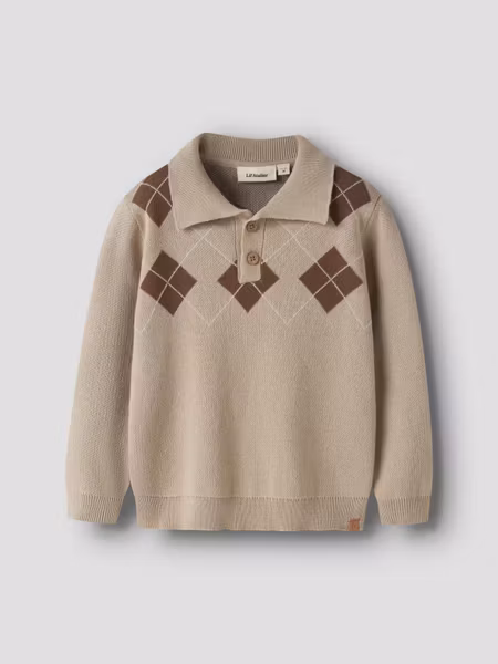 Lil'Atelier - Ronan Kids LS Knit Polo - White Pepper
