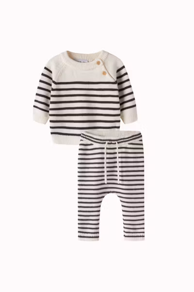 Name it - Set Stripea LS Baby Knit & Pants - Antique White Chocolate
