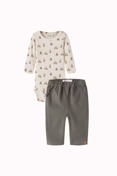 Lil'Atelier - Set Gavo Kin Baby LS Slim Body Turtledove Toys & Romeo Baby Regular Pants Mulled Basil