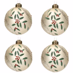 Julgranskulor Zefir i glas krämvita med guld 8 cm 4-pack