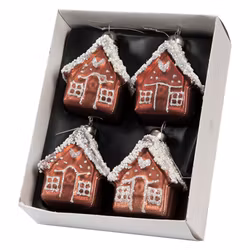 Julgranshängen pepparkakshus i glas 10 cm 4-pack