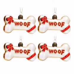 Julgranshängen hundben i glas rött och vitt 12 cm 4-pack