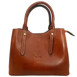 Klassisk handväska i vachettaläder cognac 24x11x18 cm